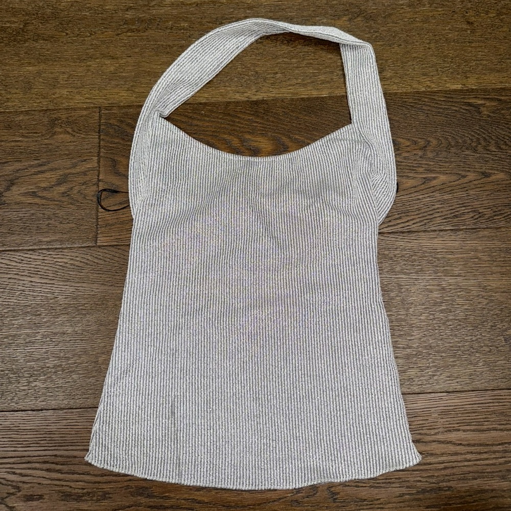 Zara Sparkly Silver Ribbed Halter Top
